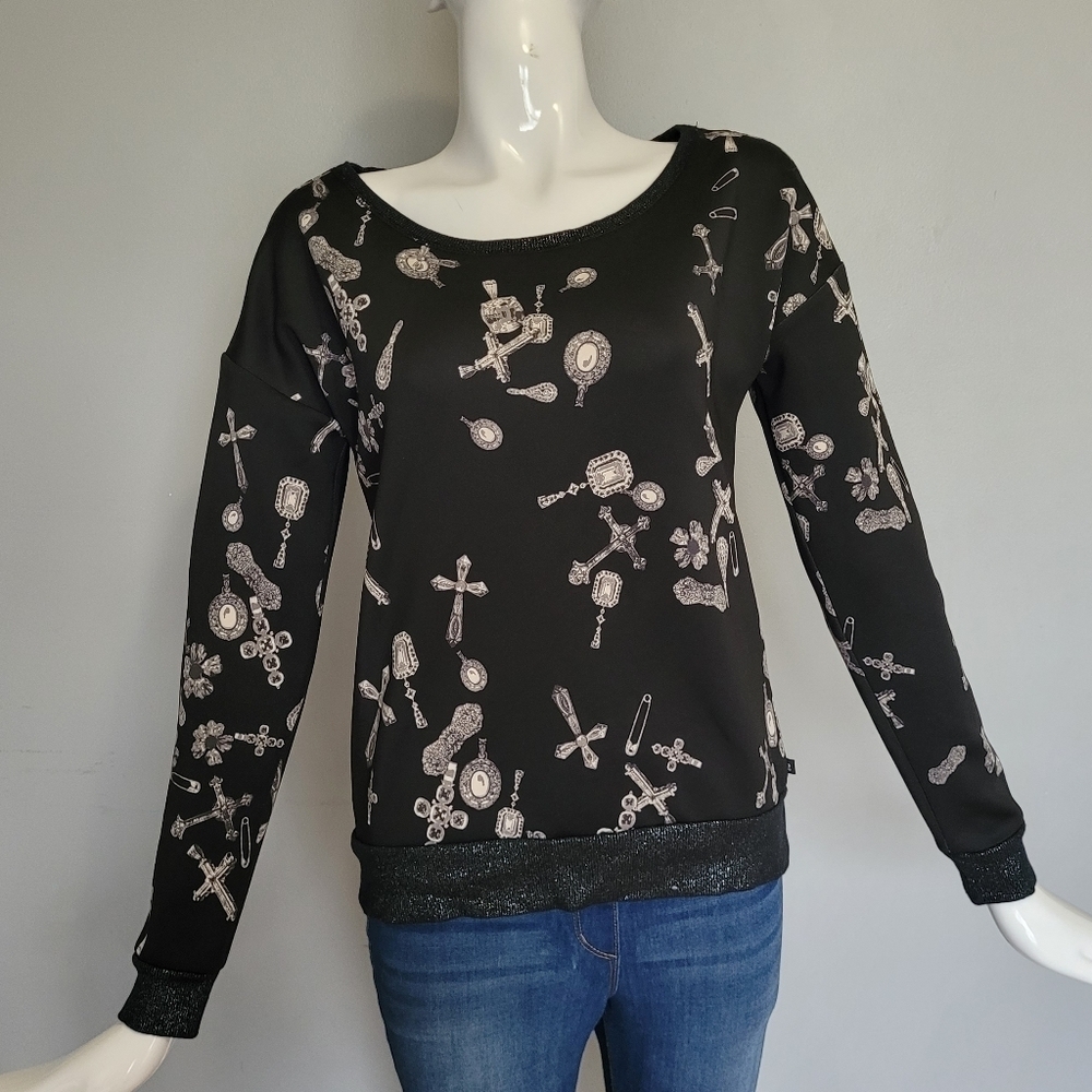 Rock & Republic Charms Print Scuba Sweatshirt, GUC, Size S